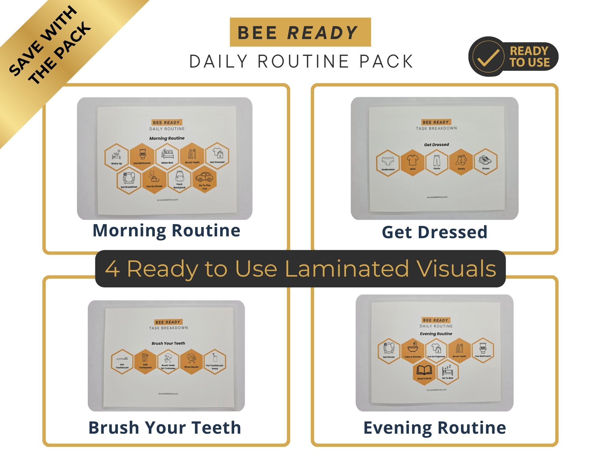 Bee READY Daily Routine Pack with four laminated visual supports