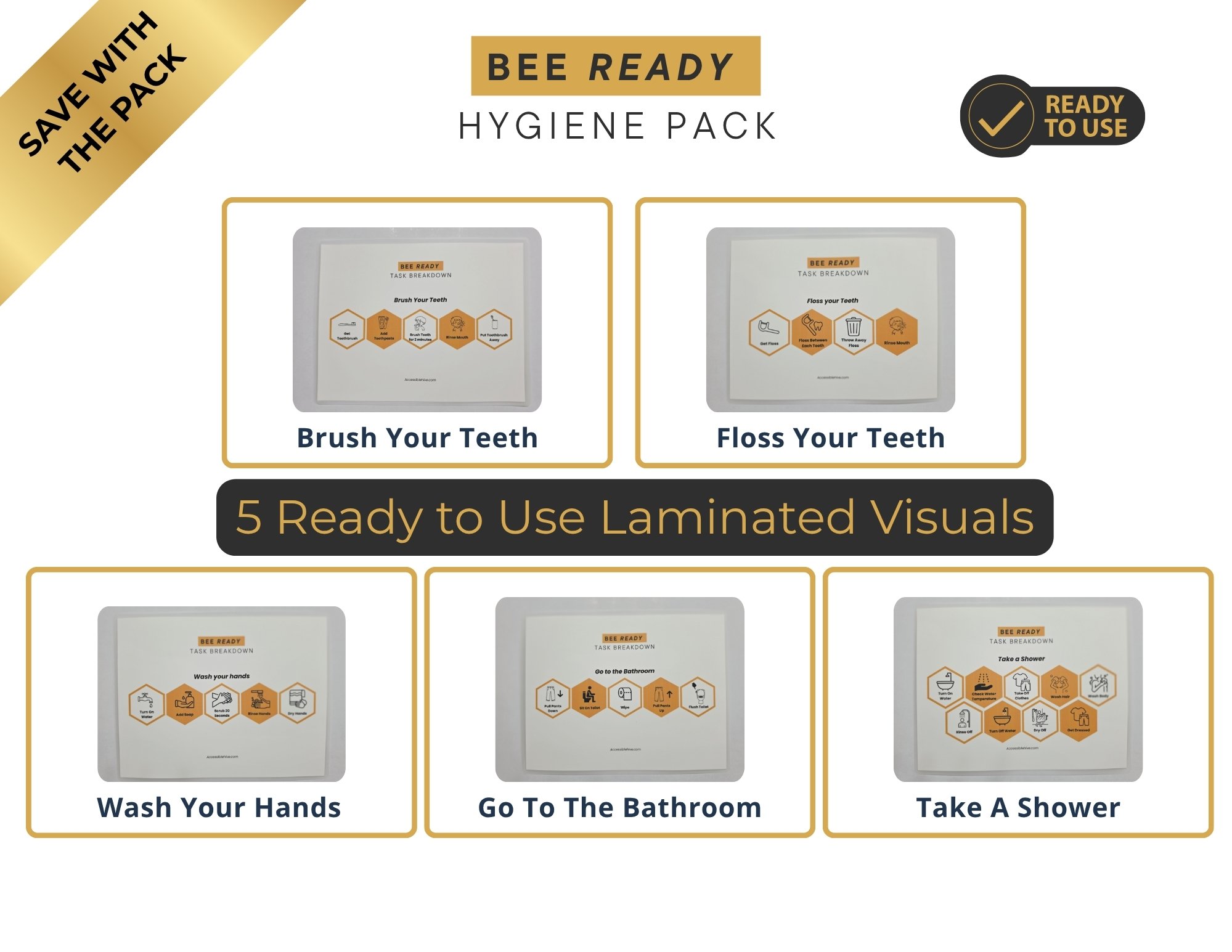 Bee READY Hygiene Pack with five laminated visual supports